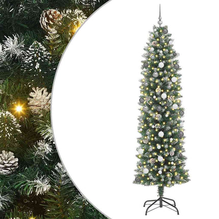 Konstgjort smalt julträd med 300 LED-lampor Grön och Vit 240 cm