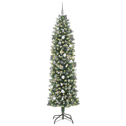Konstgjort smalt julträd med 300 LED-lampor Grön och Vit 240 cm