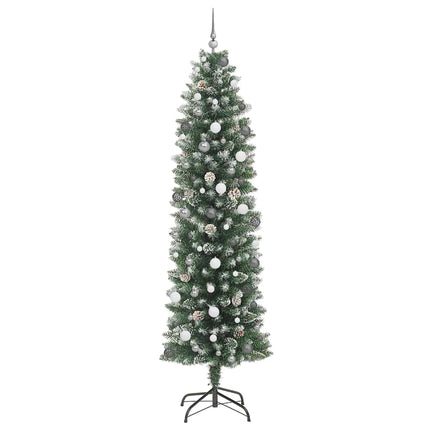 Konstgjort smalt julträd med 300 LED-lampor Grön och Vit 240 cm