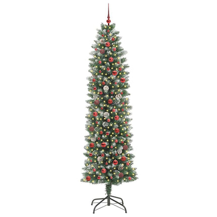 Konstgjort smalt julträd med 300 LED-lampor Grön och Vit 240 cm