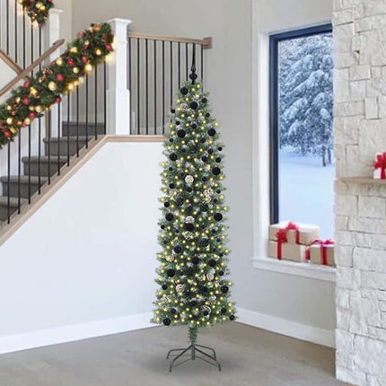 Konstgjort smalt julträd med 300 LED-lampor Grön och Vit 240 cm