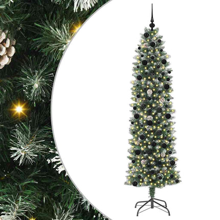 Konstgjort smalt julträd med 300 LED-lampor Grön och Vit 240 cm
