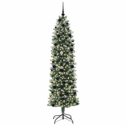 Konstgjort smalt julträd med 300 LED-lampor Grön och Vit 240 cm