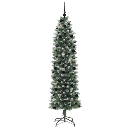 Konstgjort smalt julträd med 300 LED-lampor Grön och Vit 240 cm