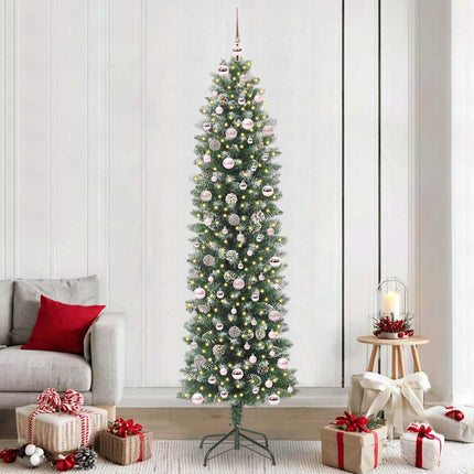 Konstgjort smalt julträd med 300 LED-lampor Grön och Vit 240 cm