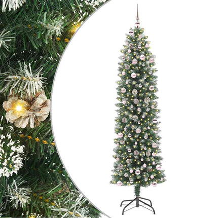Konstgjort smalt julträd med 300 LED-lampor Grön och Vit 240 cm