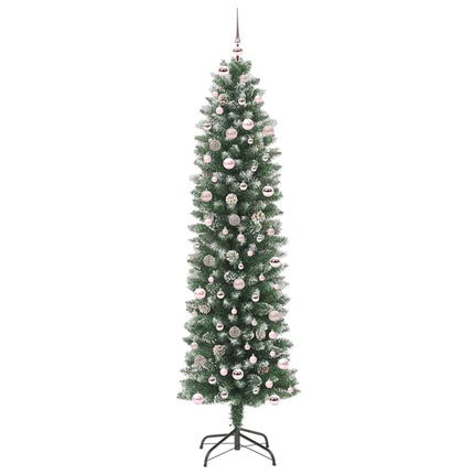 Konstgjort smalt julträd med 300 LED-lampor Grön och Vit 240 cm