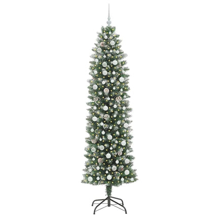 Konstgjort smalt julträd med 300 LED-lampor Grön och Vit 240 cm