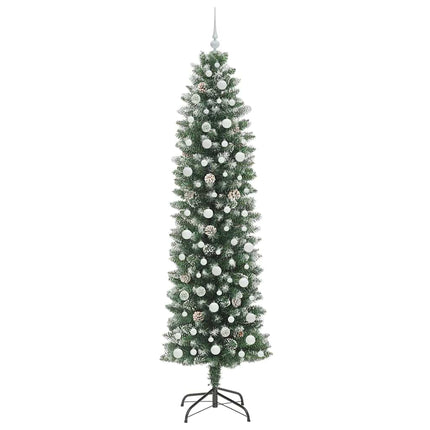 Konstgjort smalt julträd med 300 LED-lampor Grön och Vit 240 cm