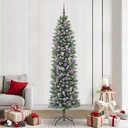 Konstgjort smalt julträd med 300 LED-lampor Grön och Vit 240 cm