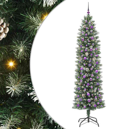 Konstgjort smalt julträd med 300 LED-lampor Grön och Vit 240 cm