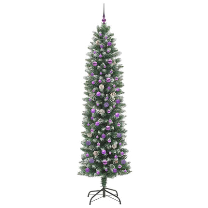 Konstgjort smalt julträd med 300 LED-lampor Grön och Vit 240 cm