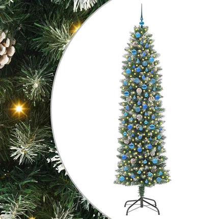 Konstgjort smalt julträd med 300 LED-lampor Grön och Vit 240 cm