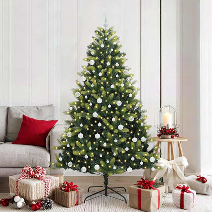 Konstigt hinged julgran 300 LEDs Grön 180 cm PVC och PE