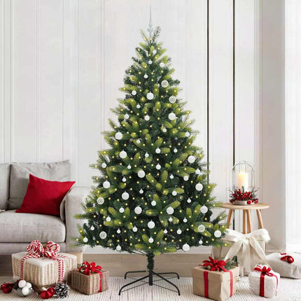 Konstigt hinged julgran 300 LEDs Grön 210 cm PVC och PE