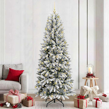 Konstgjord julgran med julkulor 240 cm 300 LED-lampor Varmvit