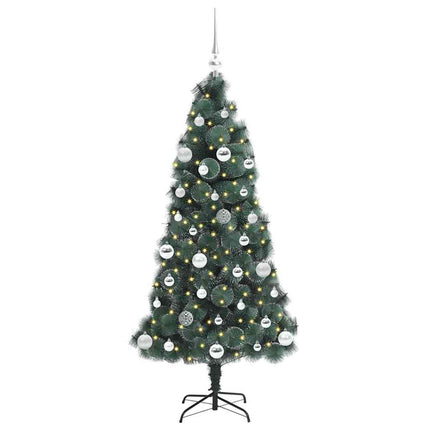Kunstig förbelyst julgran med bollar med stativ Grön 150 cm PET