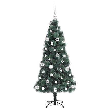 Kunstig förbelyst julgran med bollar med stativ Grön 150 cm PET