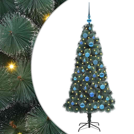 Konstgjord förbelyst julgran med bollsats Grön 150 cm PET
