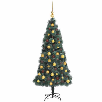 Konstgjord förbelyst julgran med bollar Grön 210 cm PET