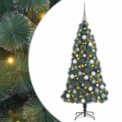 Konstgjord förbelyst julgran med bollsats Grön 210 cm PET