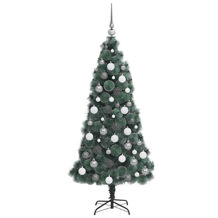 Konstgjord förbelyst julgran med bollsats Grön 210 cm PET