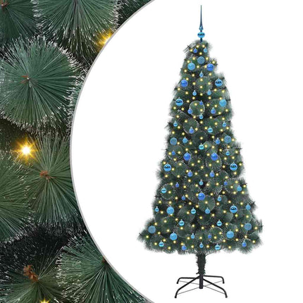 Konstgjord förbelyst julgran med bollsats Grön 210 cm PET