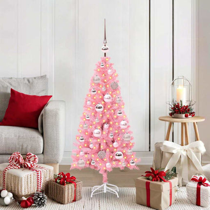 Julgran med 150 LED-lampor med stativ Rosa 120 cm PVC