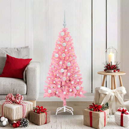 Julgran med 150 LED-lampor med stativ Rosa 120 cm PVC