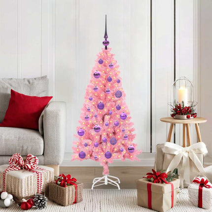 Julgran med 150 LED-lampor med stativ Rosa 120 cm PVC