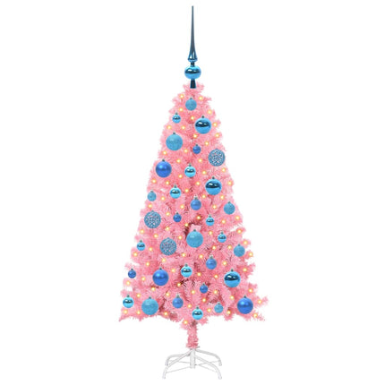 Julgran med 150 LED-lampor med stativ Rosa 120 cm PVC