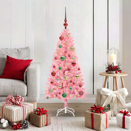Julgran med 150 LED-lampor med stativ Rosa 120 cm PVC