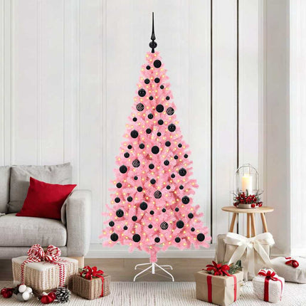 Julgran med 300 LED-lampor med stativ Rosa 180 cm PVC