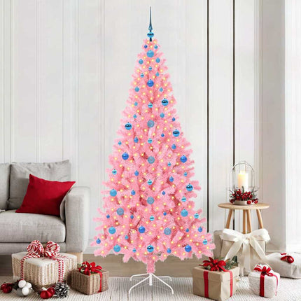 Julgran med 300 LED-lampor med stativ Rosa 210 cm PVC