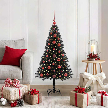 Julgran med 150 LED-lampor med stativ Svart 120 cm PVC
