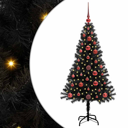 Julgran med 150 LED-lampor med stativ Svart 120 cm PVC