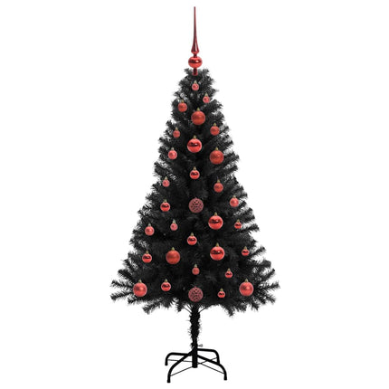 Julgran med 150 LED-lampor med stativ Svart 120 cm PVC