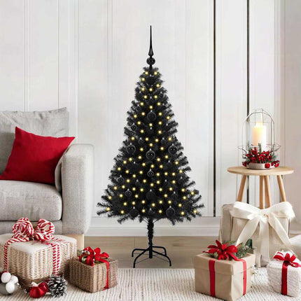 Julgran med 150 LED-lampor med stativ Svart 120 cm PVC