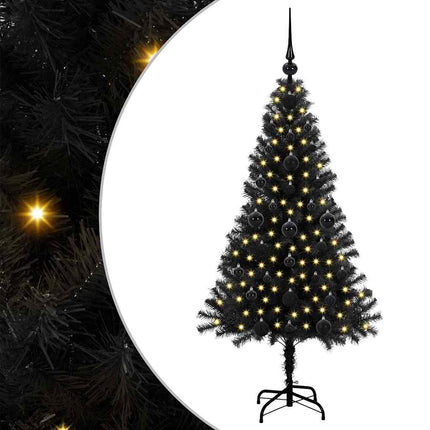 Julgran med 150 LED-lampor med stativ Svart 120 cm PVC