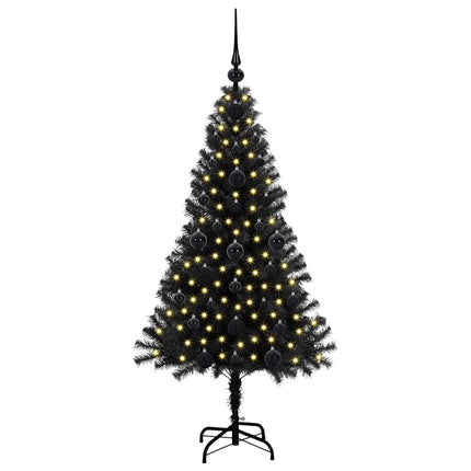 Julgran med 150 LED-lampor med stativ Svart 120 cm PVC