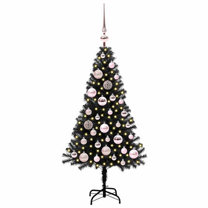 Julgran med 150 LED-lampor med stativ Svart 120 cm PVC
