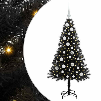Julgran med 150 LED-lampor med stativ Svart 120 cm PVC