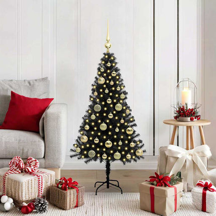 Julgran med 150 LED-lampor med stativ Svart 120 cm PVC