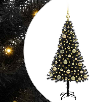Julgran med 150 LED-lampor med stativ Svart 120 cm PVC