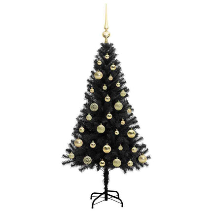 Julgran med 150 LED-lampor med stativ Svart 120 cm PVC