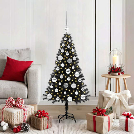 Julgran med 150 LED-lampor med stativ Svart 120 cm PVC