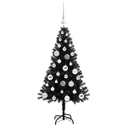 Julgran med 150 LED-lampor med stativ Svart 120 cm PVC