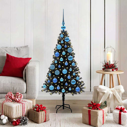 Julgran med 150 LED-lampor med stativ Svart 120 cm PVC