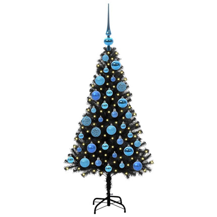 Julgran med 150 LED-lampor med stativ Svart 120 cm PVC