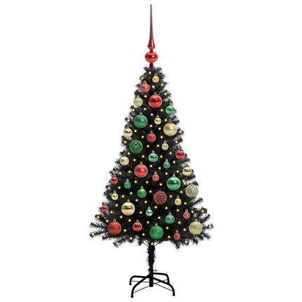 Julgran med 150 LED-lampor med stativ Svart 120 cm PVC